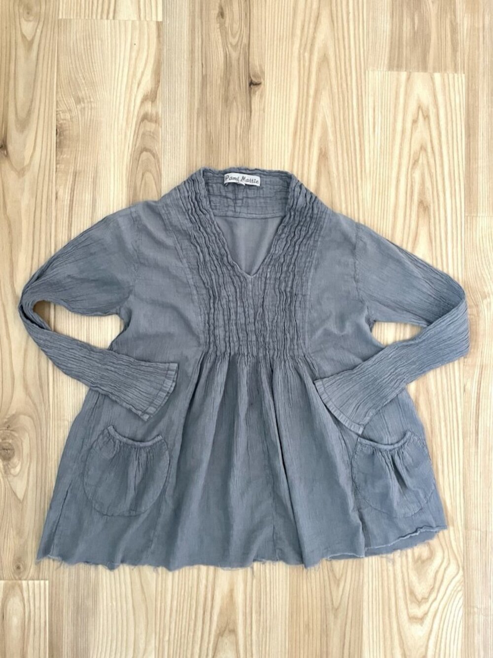 JP and Mattie Gauze Crinkle Peasant Top Blouse Boho Bohemian Blue size Medium